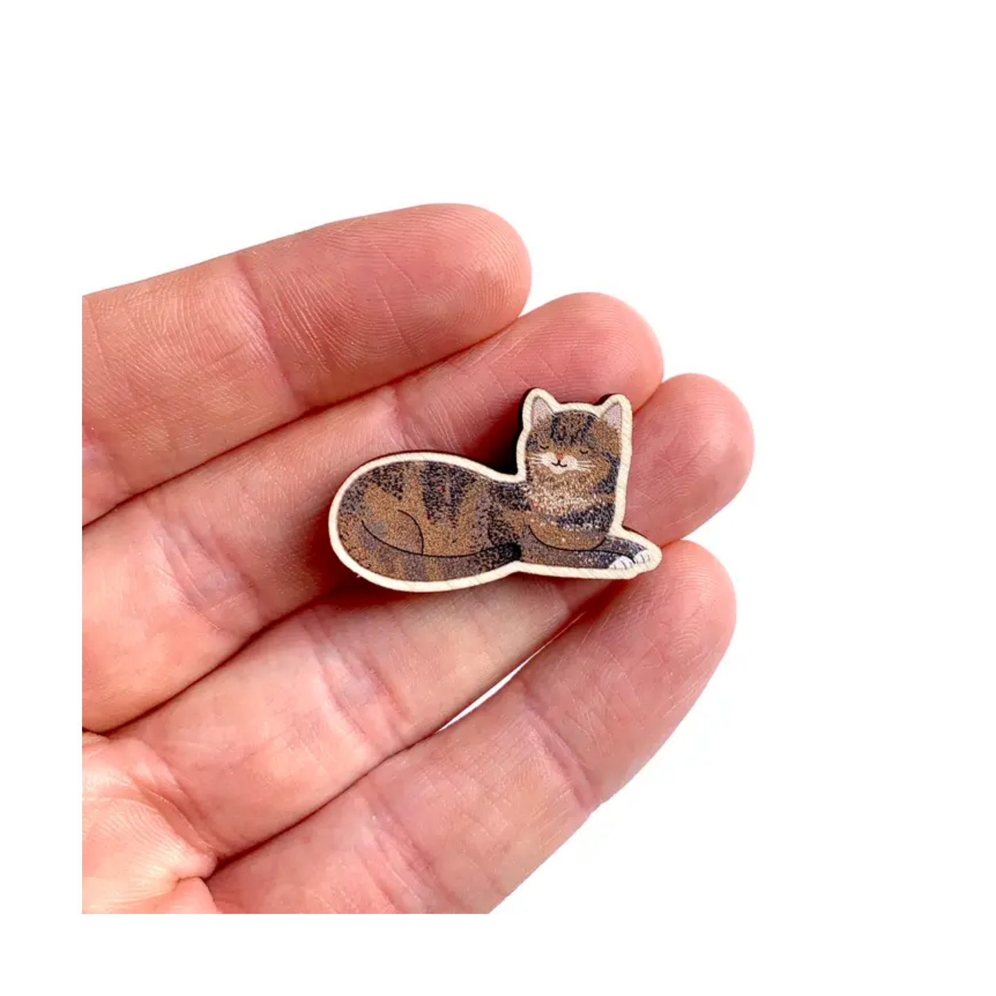 Tabby Cat Wooden Pin