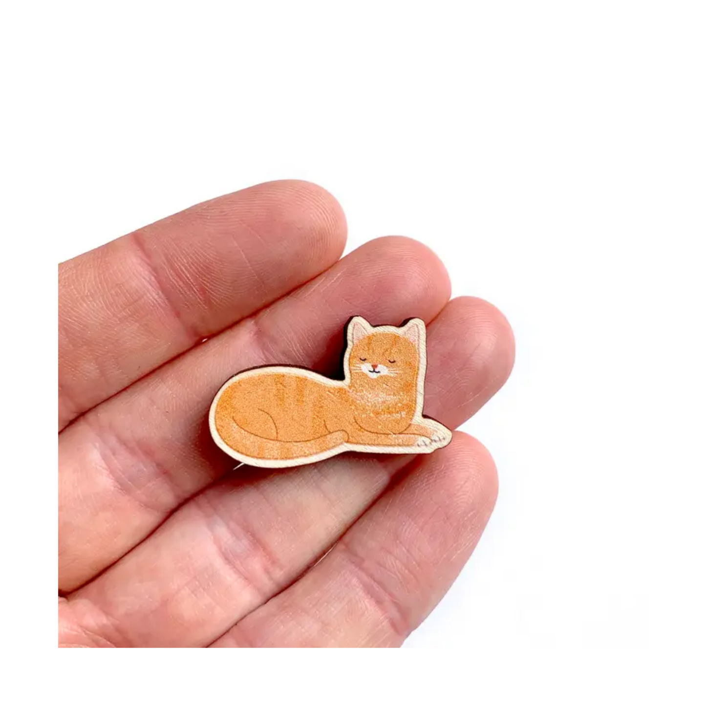 Orange Cat Wooden Pin