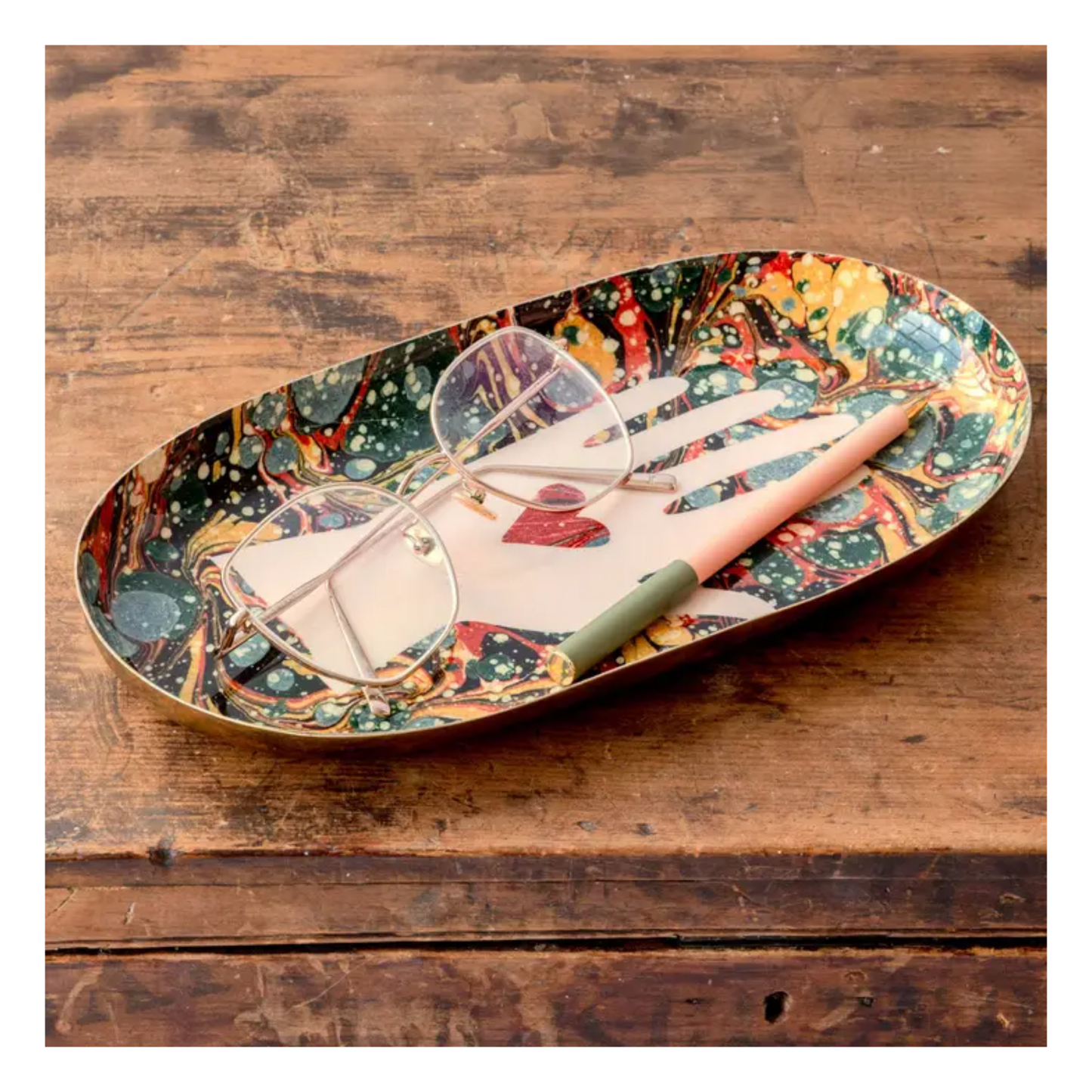 Heart in Hand Oval Enamel Tray