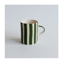  A colourful handcrafted mug from Musango in their candy stripe glaze in Moss Green.