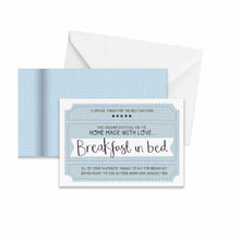  A greeting card in the style of a voucher for 'Breakfast in bed'.