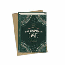  A greeting card in the style of a book titled 'One Legendary Dad' - perfect for dad's birthday or Father's Day