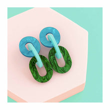  Blue and Green Statement Link Earrings