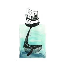  A fine art giclee print of an original lino print and watercolour illustration of a whale by Tori Gray.