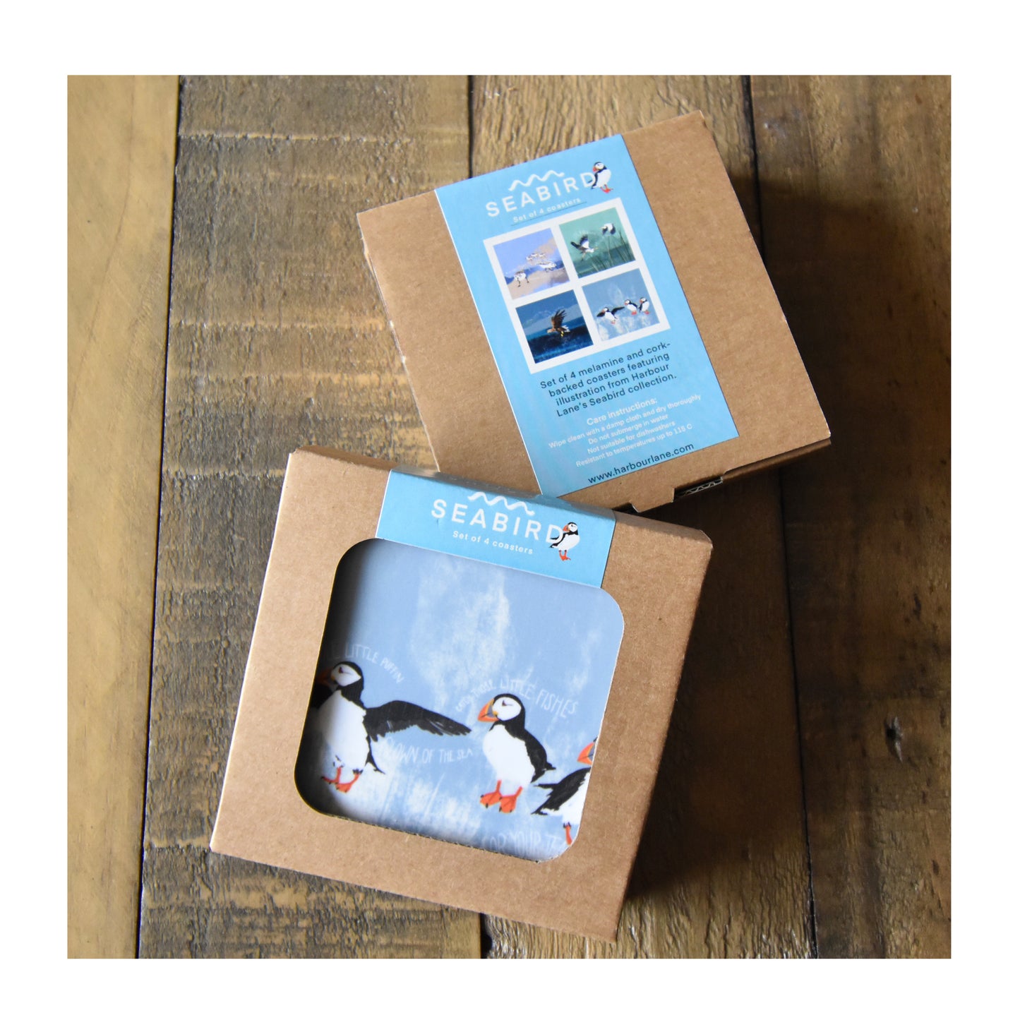 A Seabird Coasters from Harbour Lane Studio.