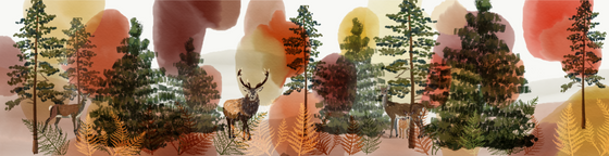 An illustrated lampshade featuring a woodland scene with stags by Tori Gray / Harbour Lane Studio