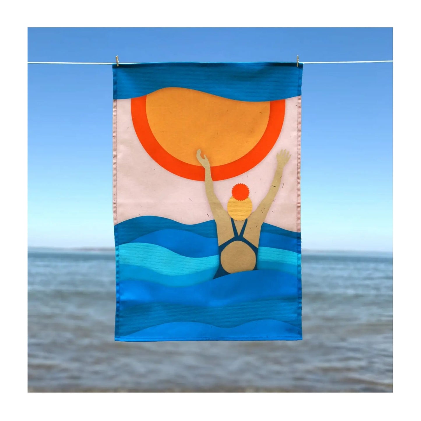 Wild Swimming Waves Tea Towel