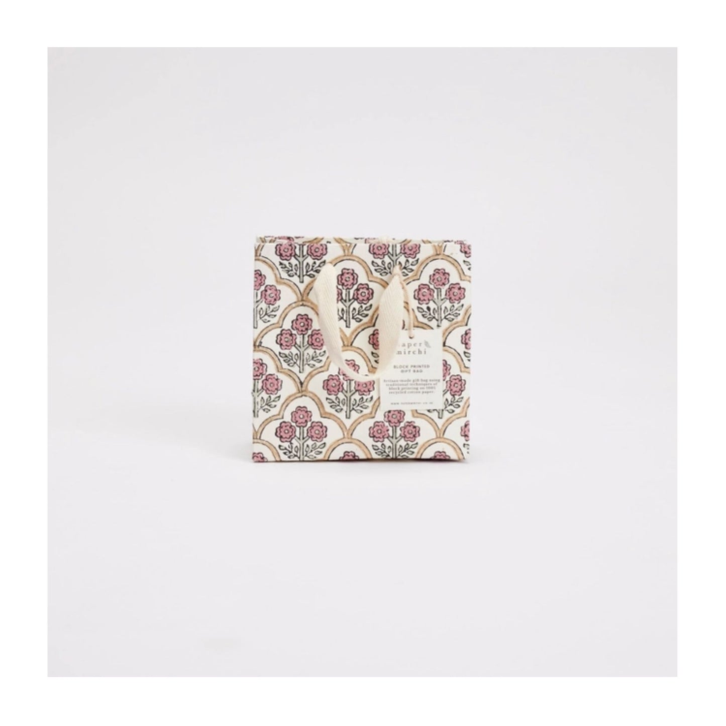 Pink Earth Trellis Hand Block Printed Small Gift Bag