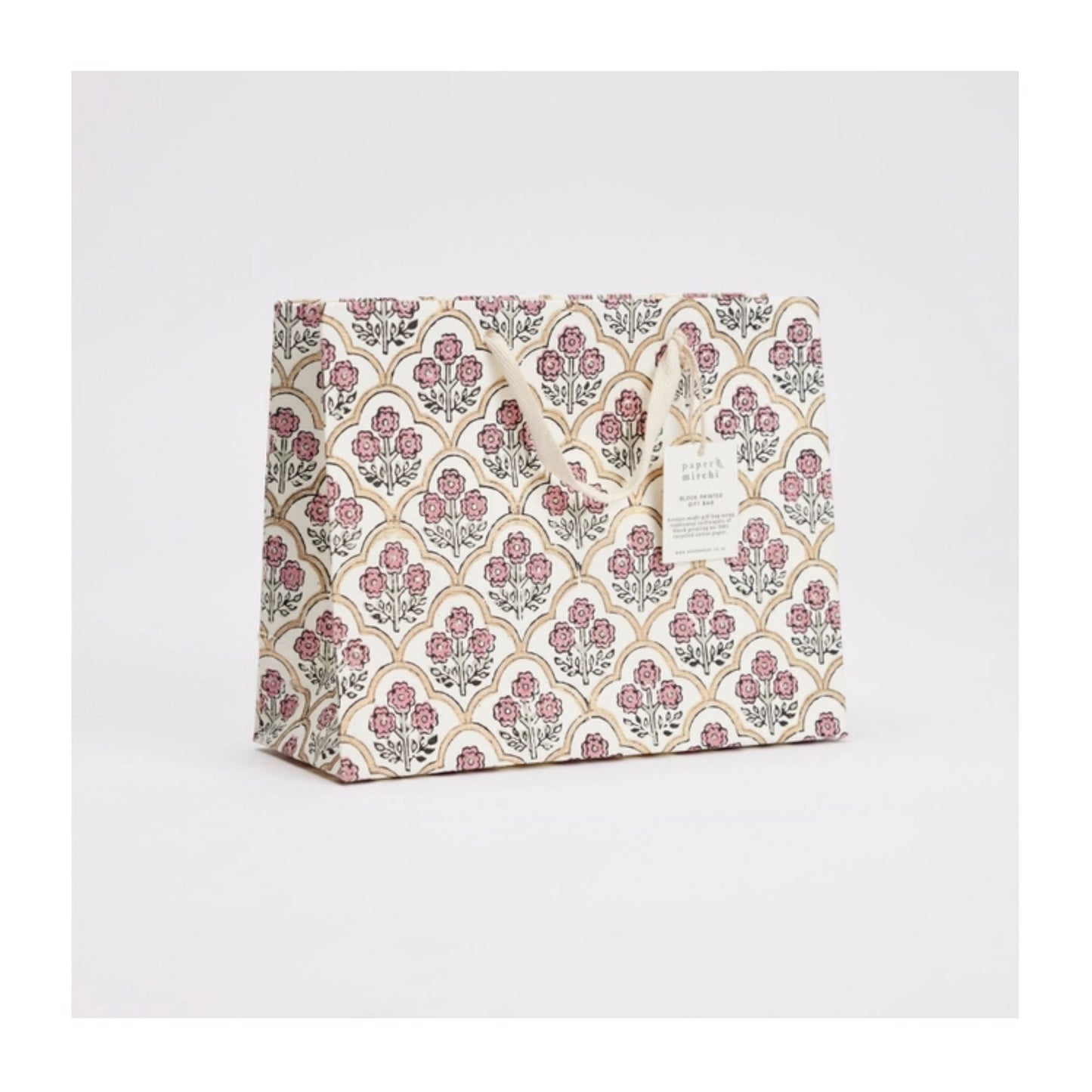 Pink Earth Trellis Hand Block Printed Small Gift Bag