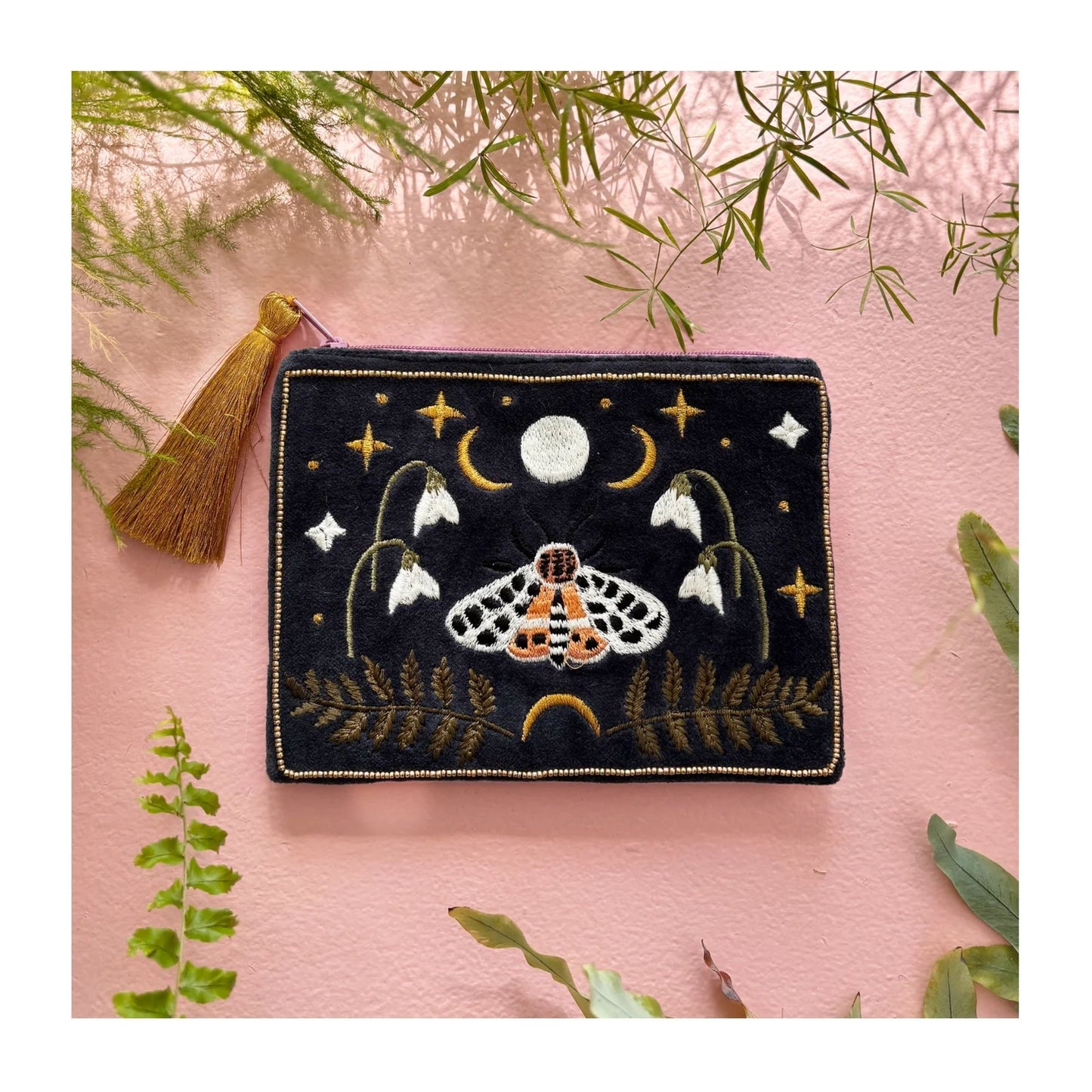 Moth Embroidered Pouch