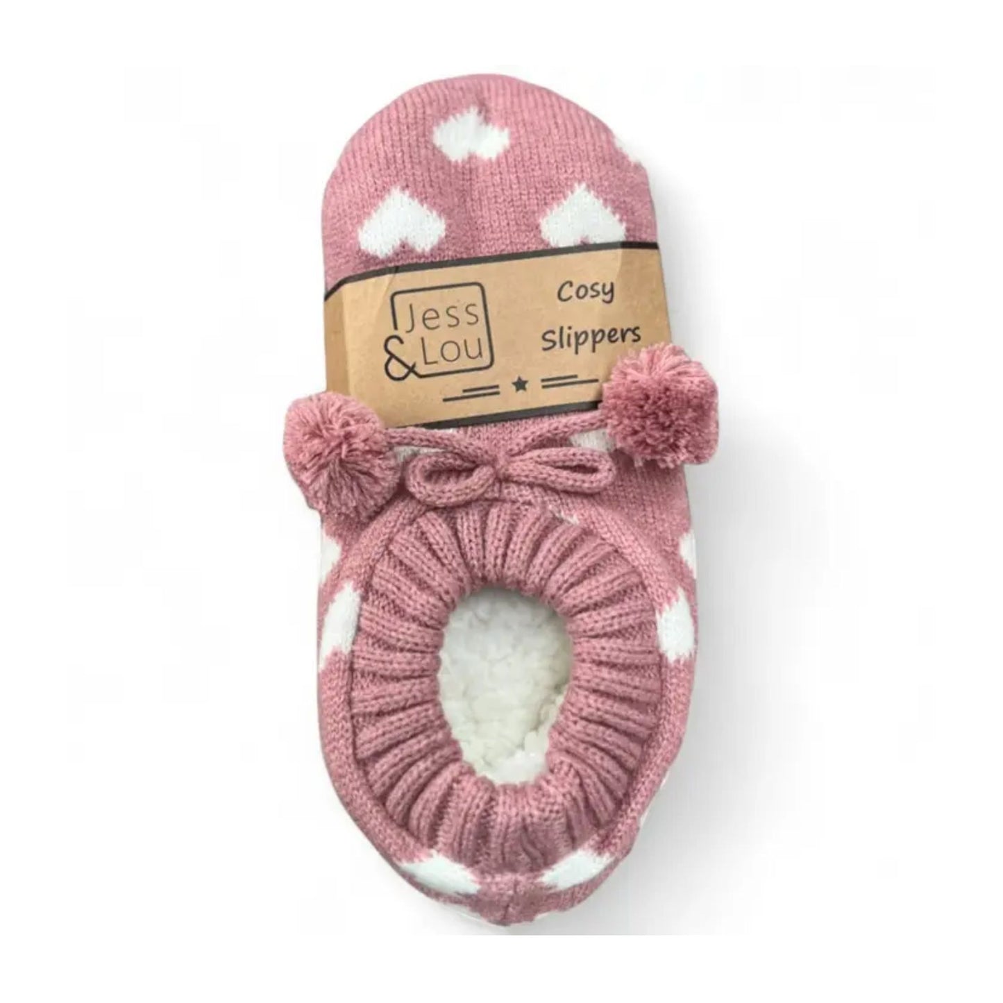 Pink & White Heart Super Cosy Slippers