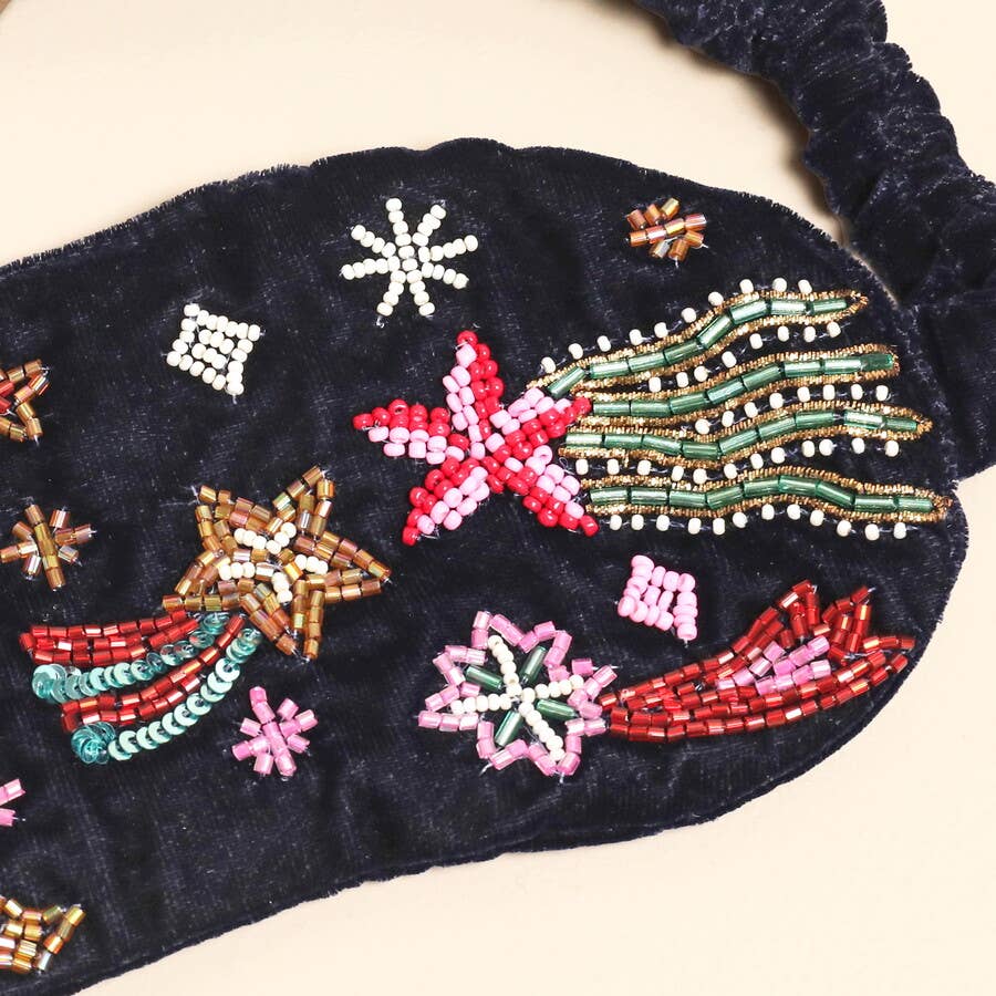 Navy Velvet Shooting Star Beaded Eye Mask