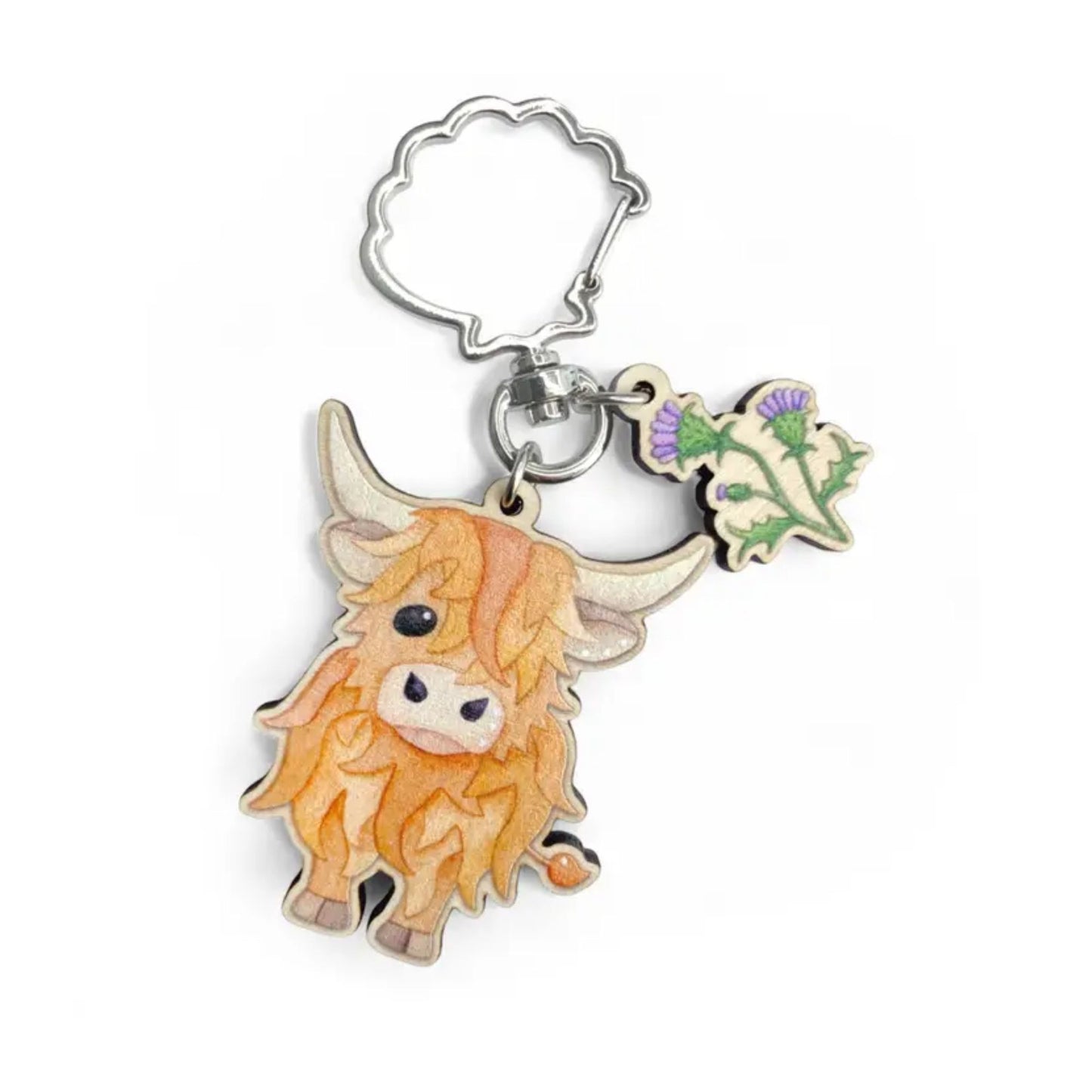 Highland Cow Keyring with Thistle