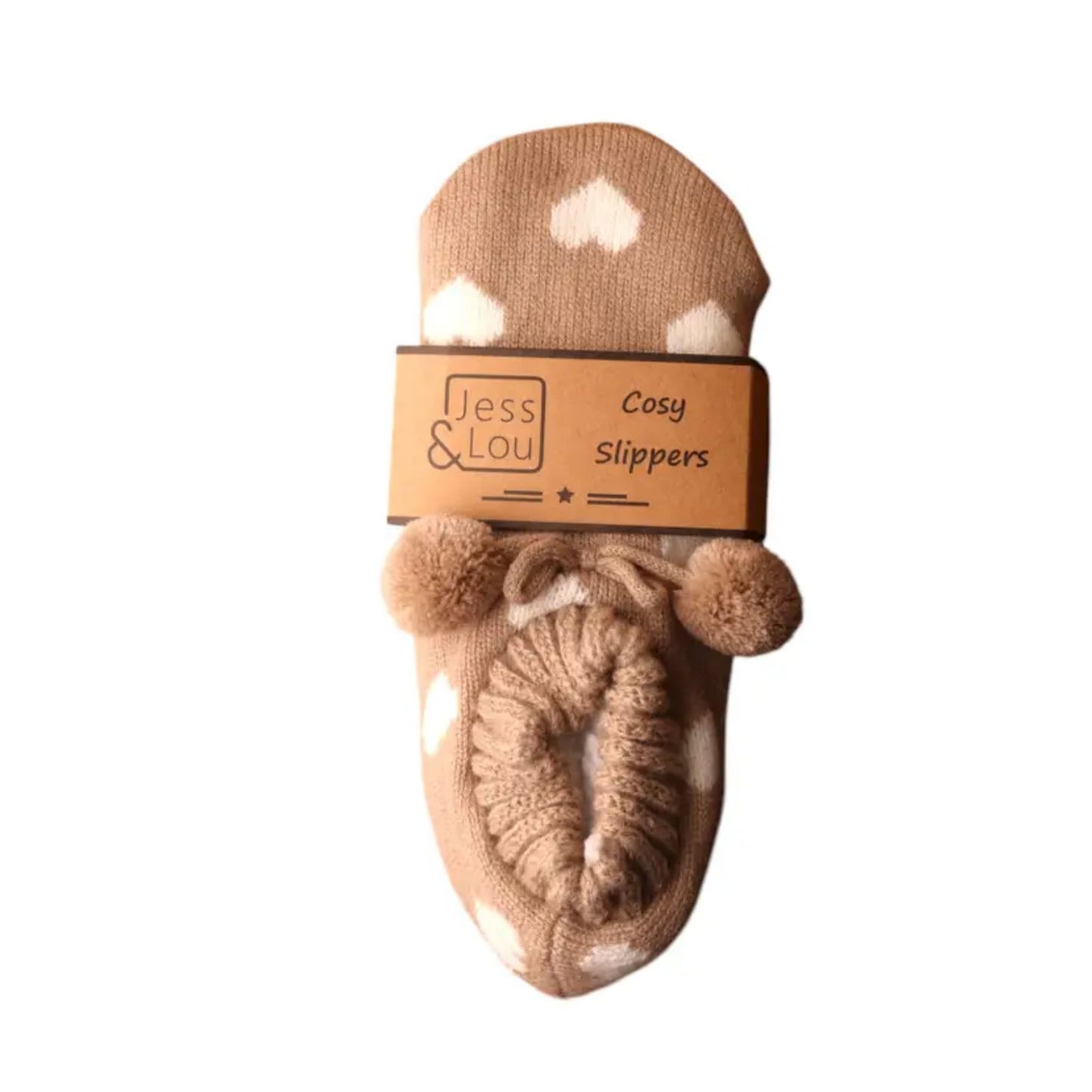 Taupe & White Heart Super Cosy Slippers