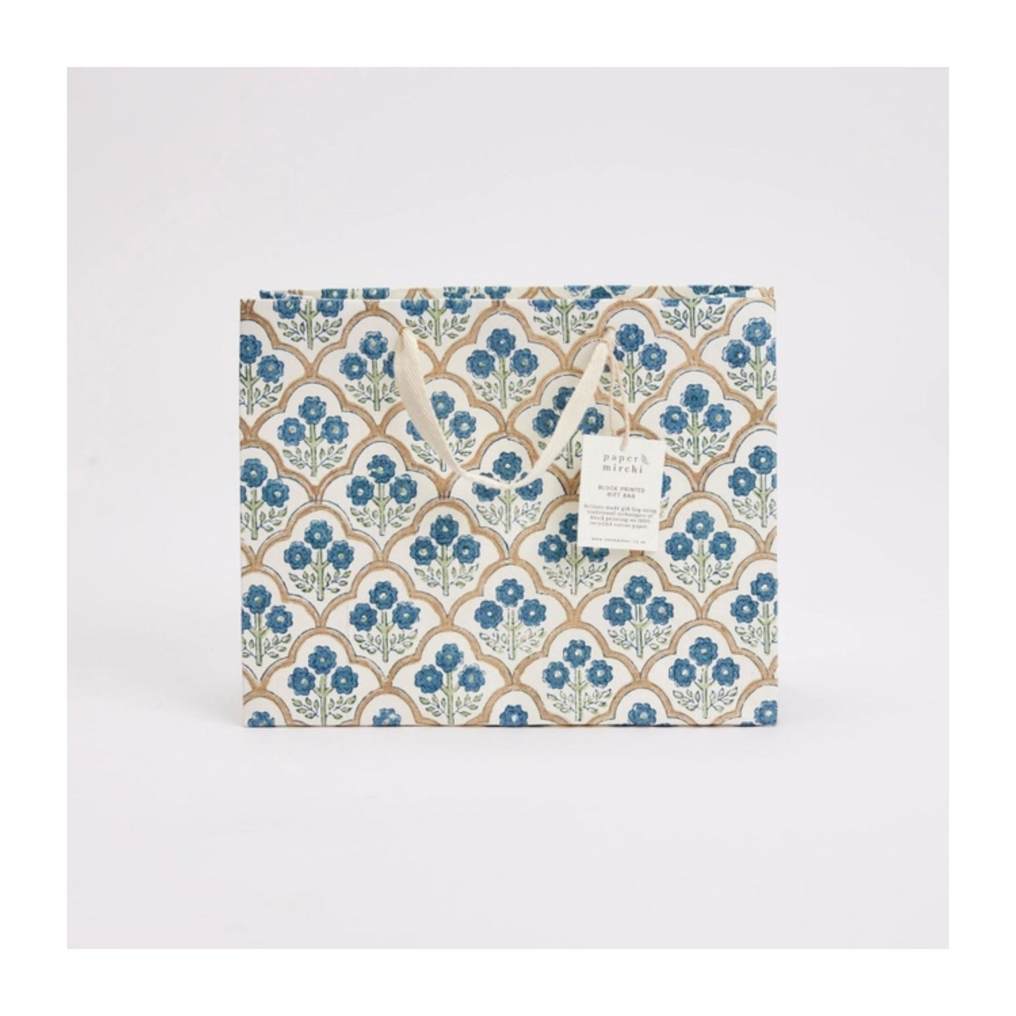 Indigo Trellis Hand Block Printed Gift Bag