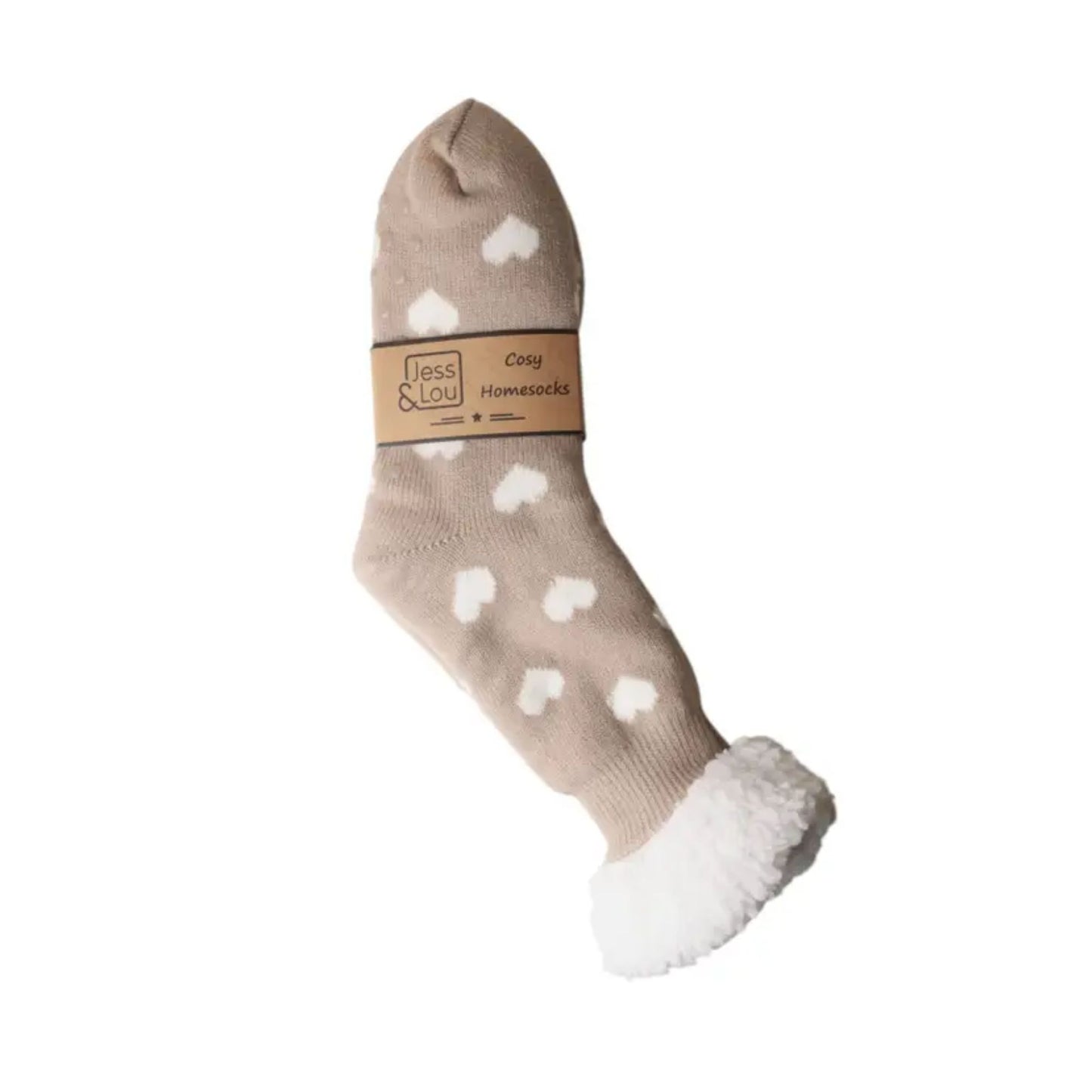 Taupe and White Heart Socks