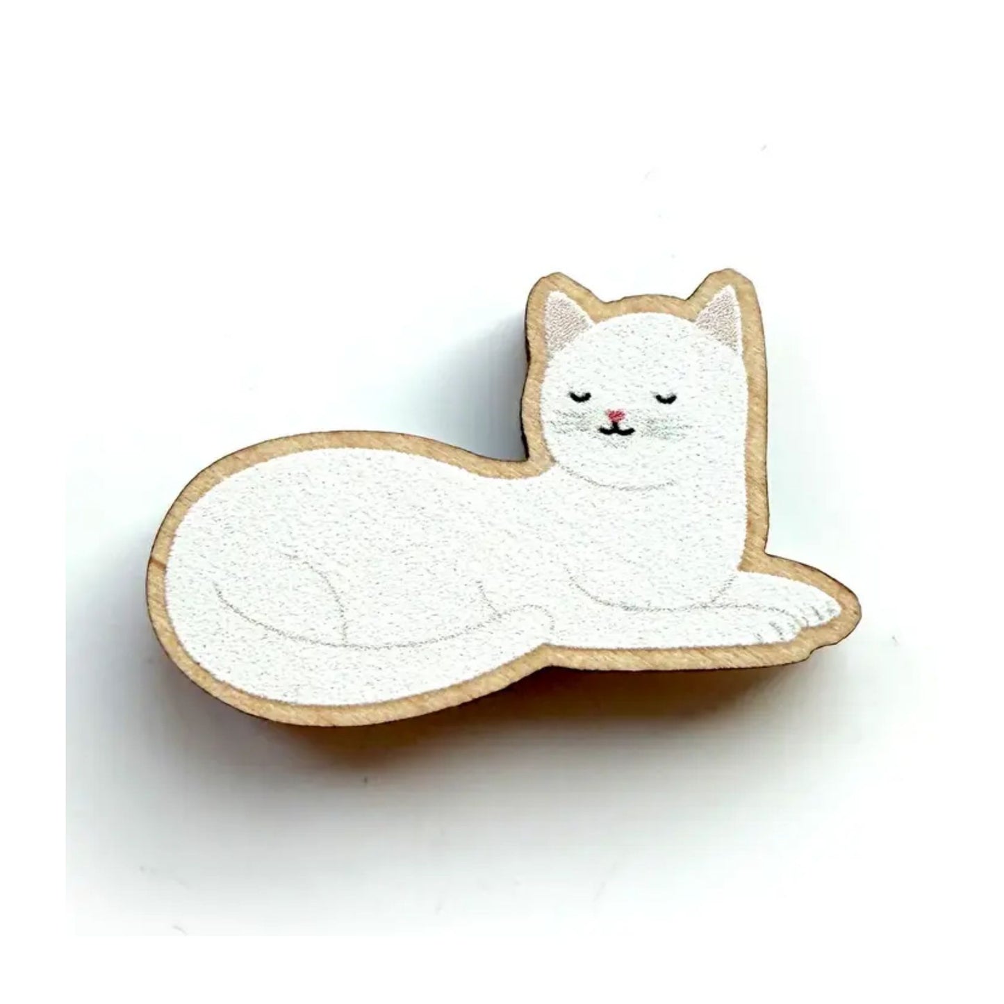 White Cat Wooden Pin