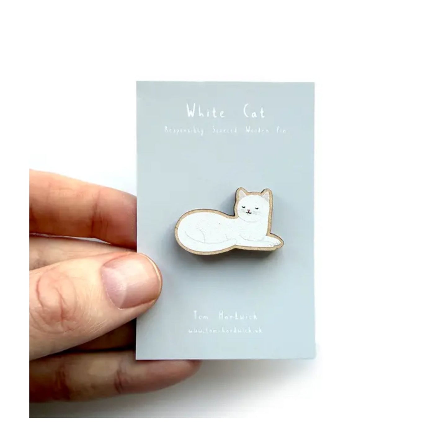 White Cat Wooden Pin