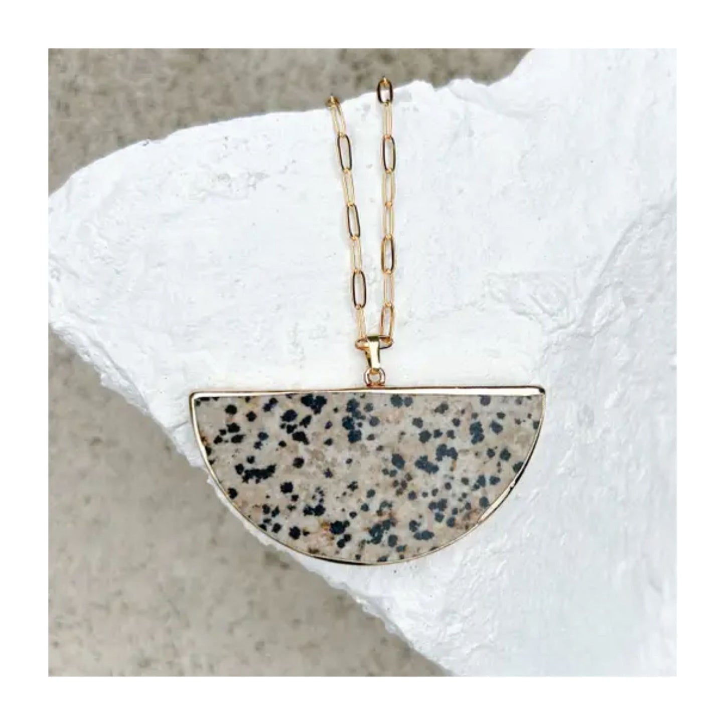Dalmation Jasper Semi Circle Gold Necklace