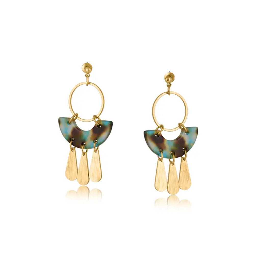 Blue and Brown Arc Rain Drop Earrings