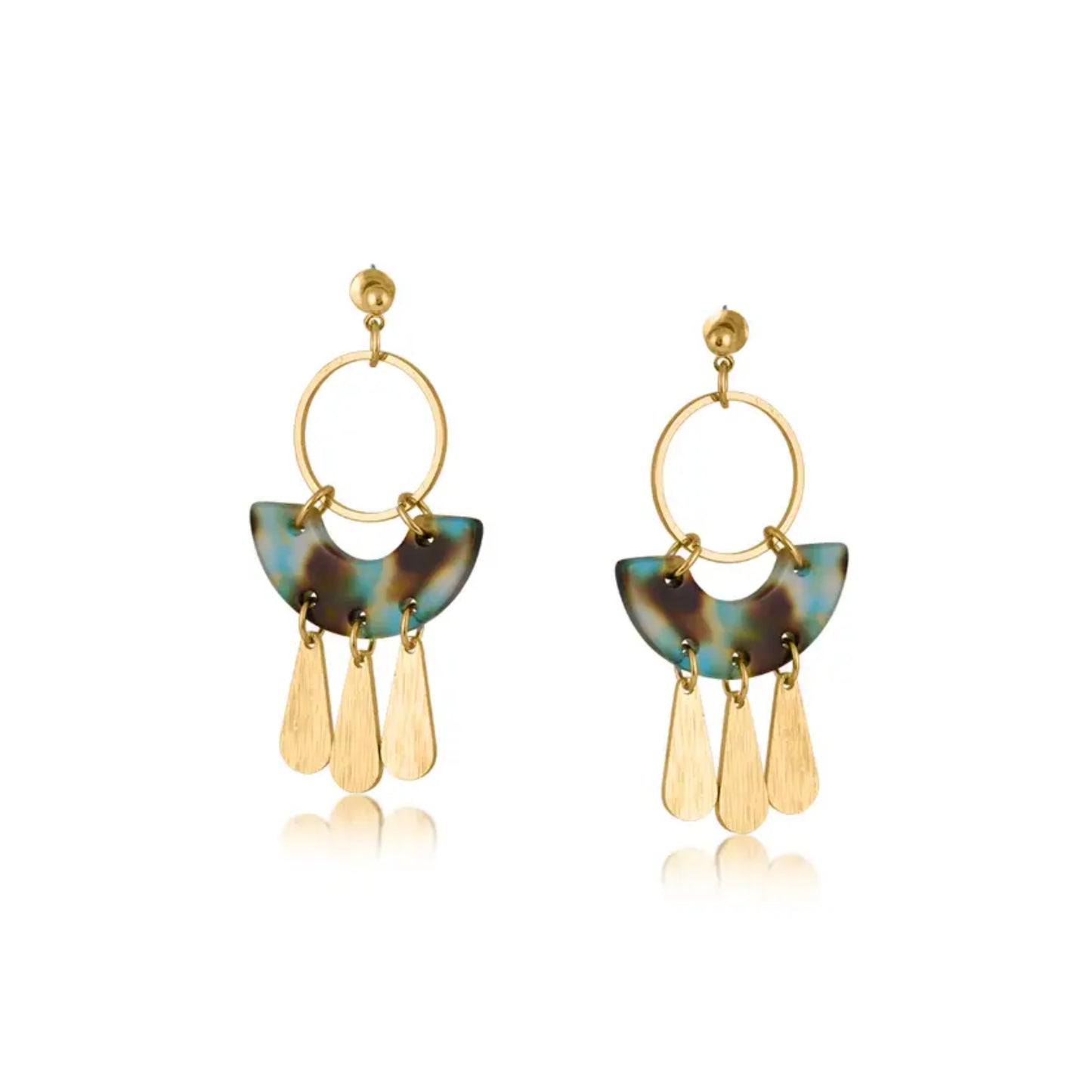 Blue and Brown Arc Rain Drop Earrings