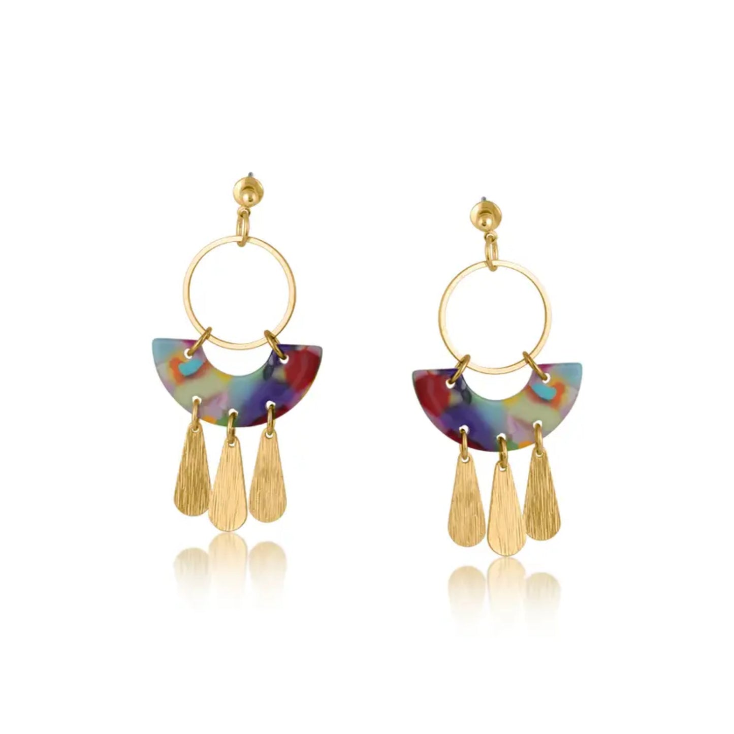 Purple Multicolour Arc Rain Drop Earrings