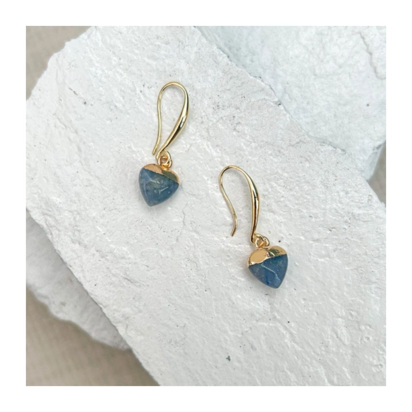 Aventurine Blue Heart Gold Plated Earrings