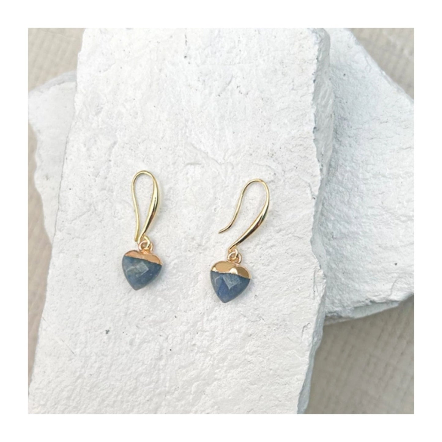 Aventurine Blue Heart Gold Plated Earrings