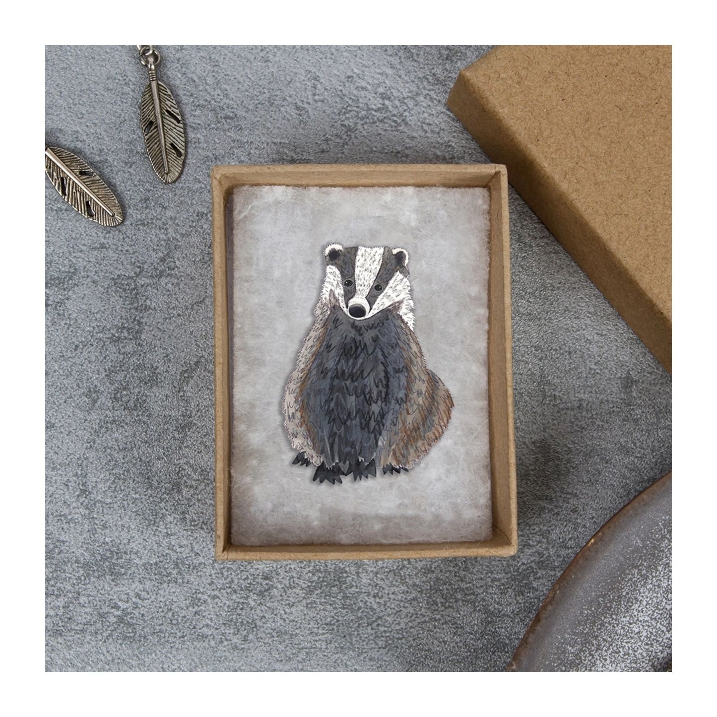 Wild Wood Badger Wooden Brooch