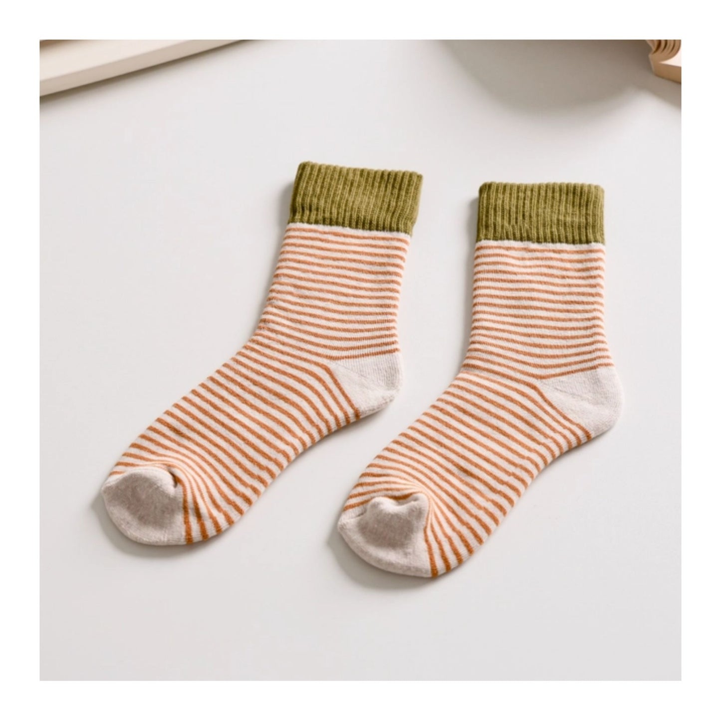 Beige Striped Cotton Socks