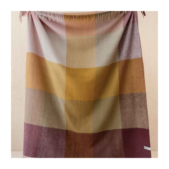 Berry Herringbone Block Check Recycled Wool Blanket