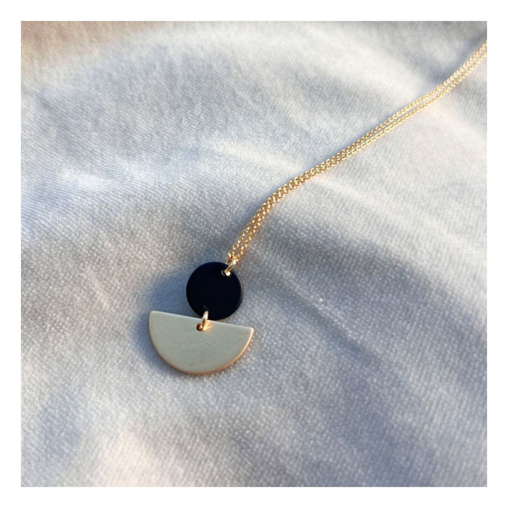 Black Disc & Gold Half Circle Necklace