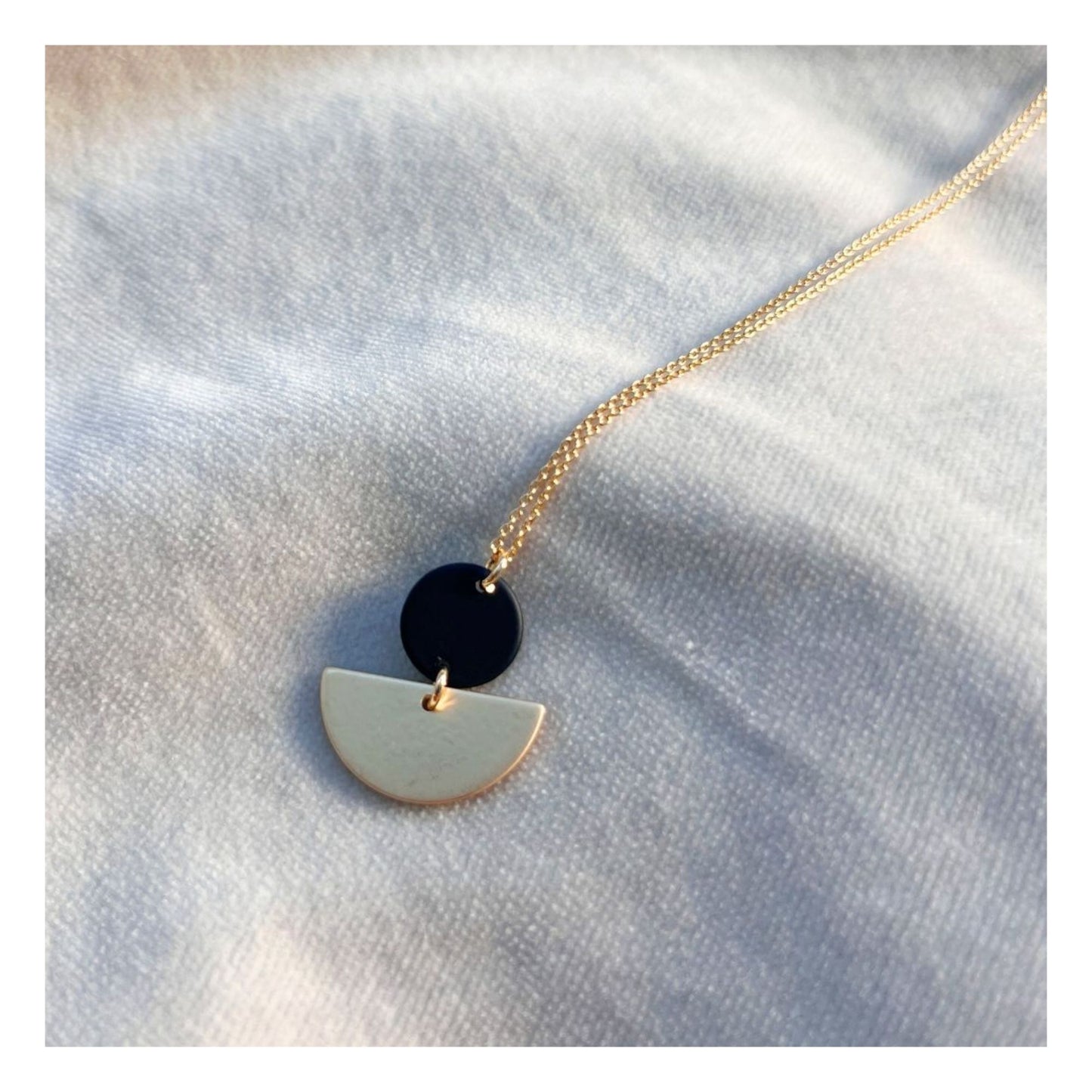 Black Disc & Gold Half Circle Necklace