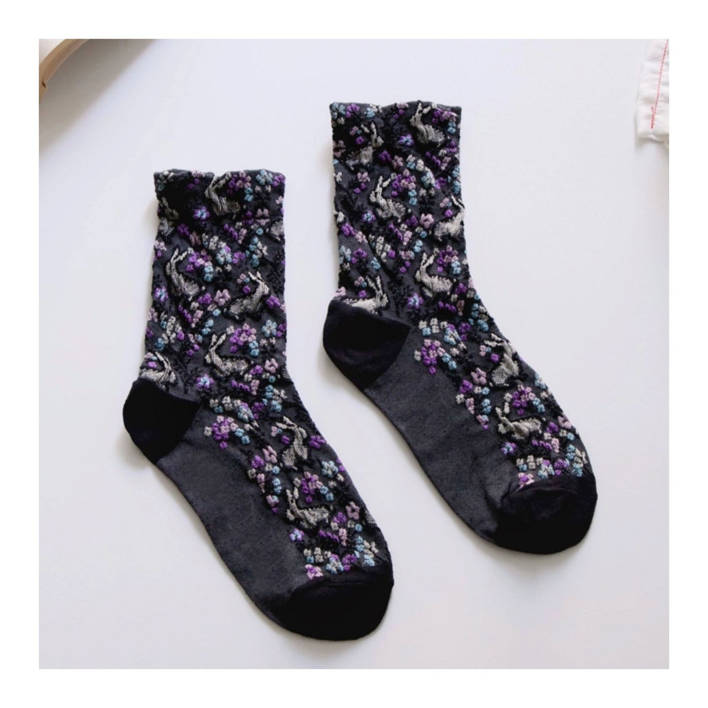 Black Floral Rabbit Socks