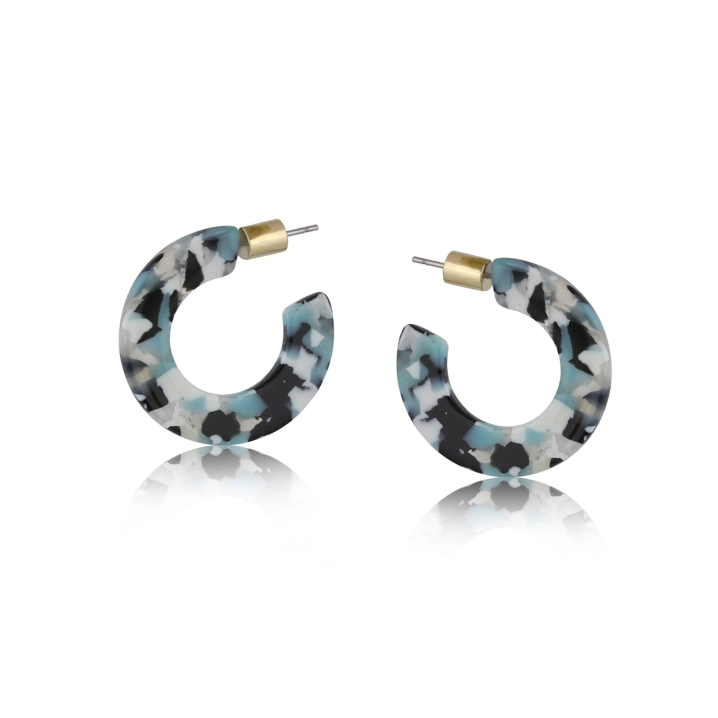 Black and Blue Resin Hoop Earrings