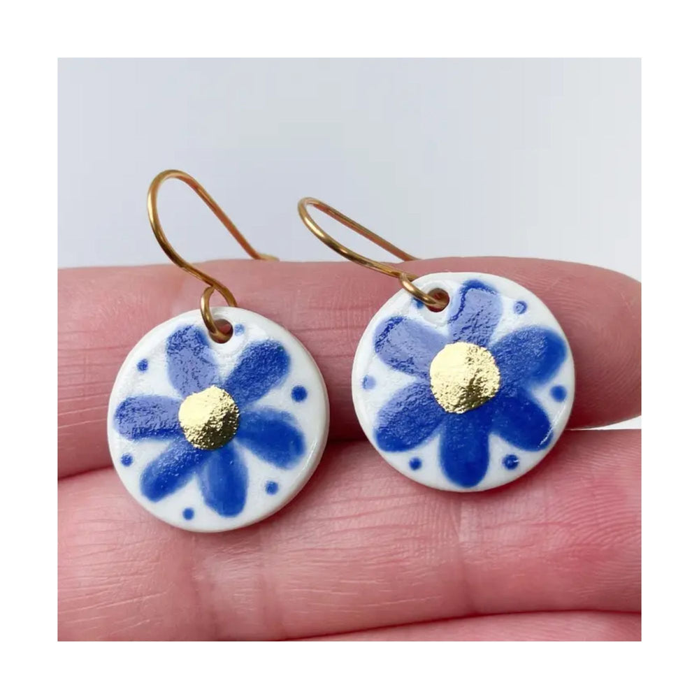 Blue Flower Porcelain Earrings