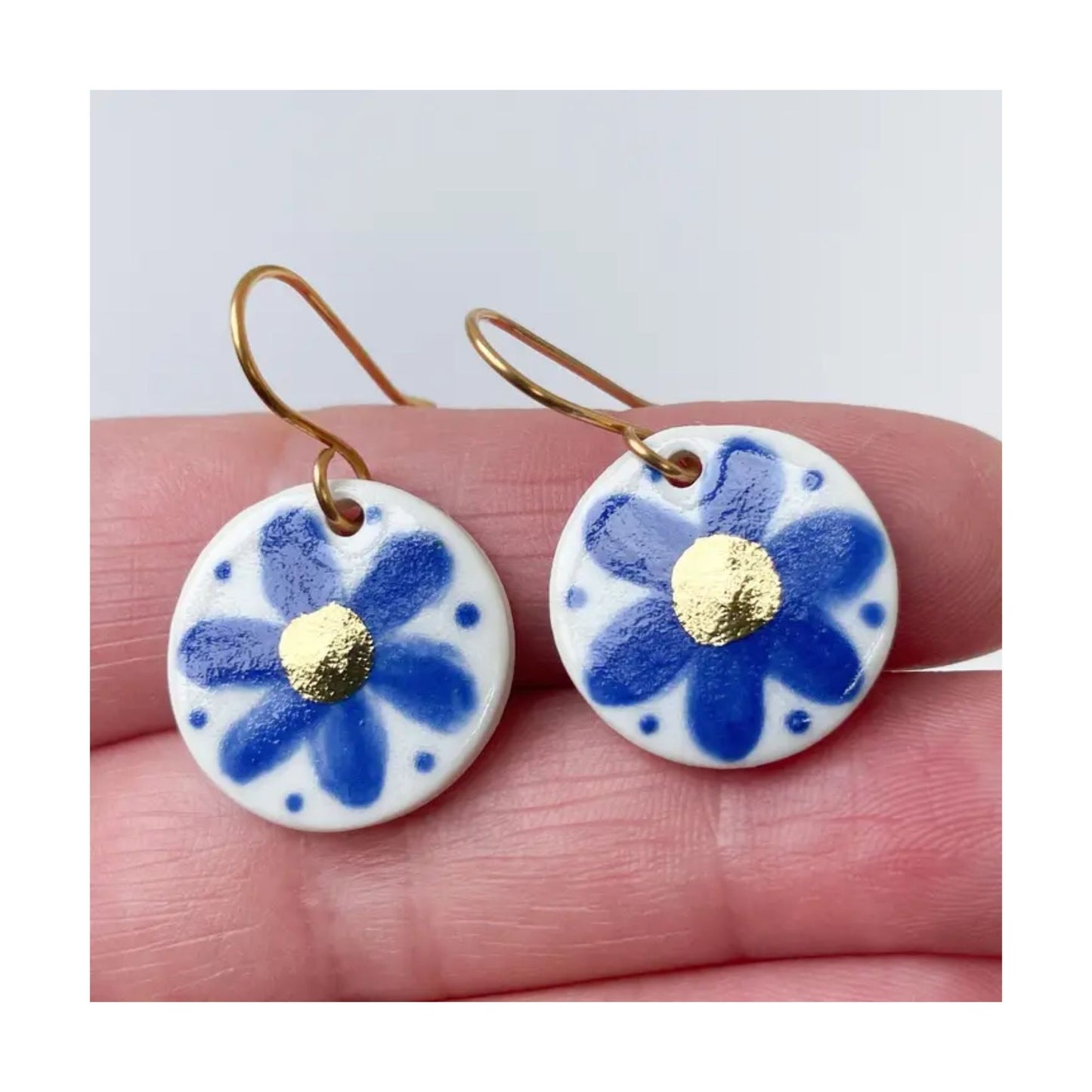 Blue Flower Porcelain Earrings