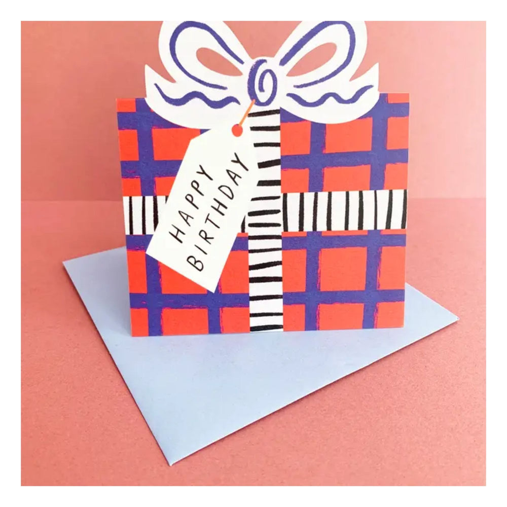 Blue & Red Check Birthday Present Card