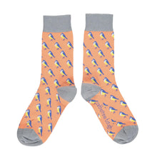  Women's Blue Tit Cotton Ankle Socks in Peach & Light Grey