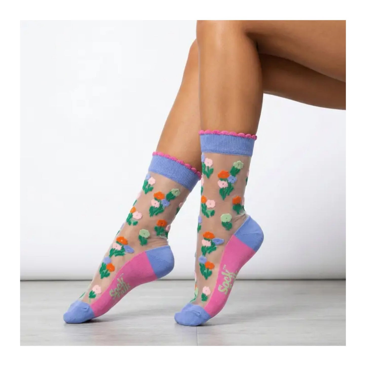 Blue & Pink Floral Sheer Socks