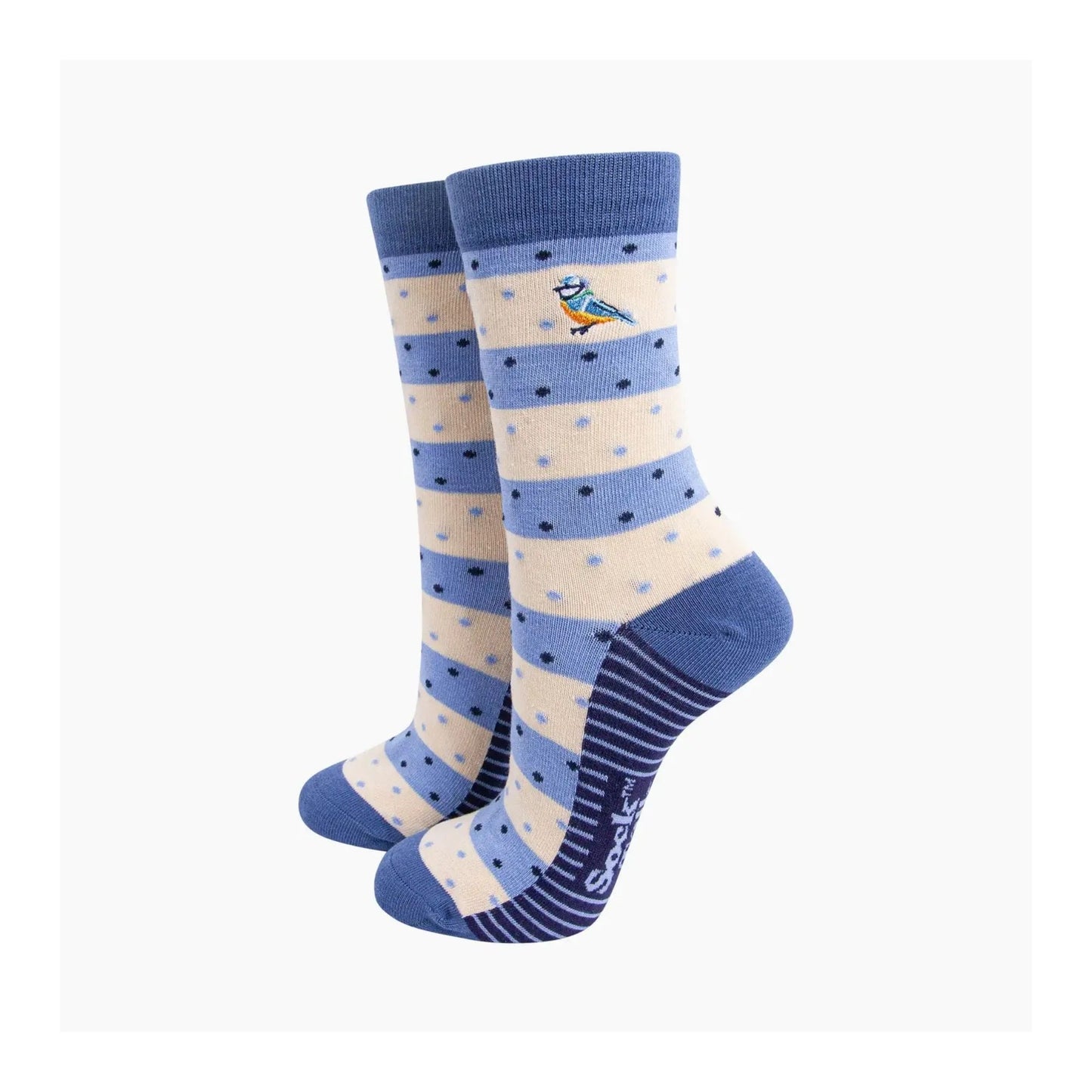 Embroidered Blue Tits Socks