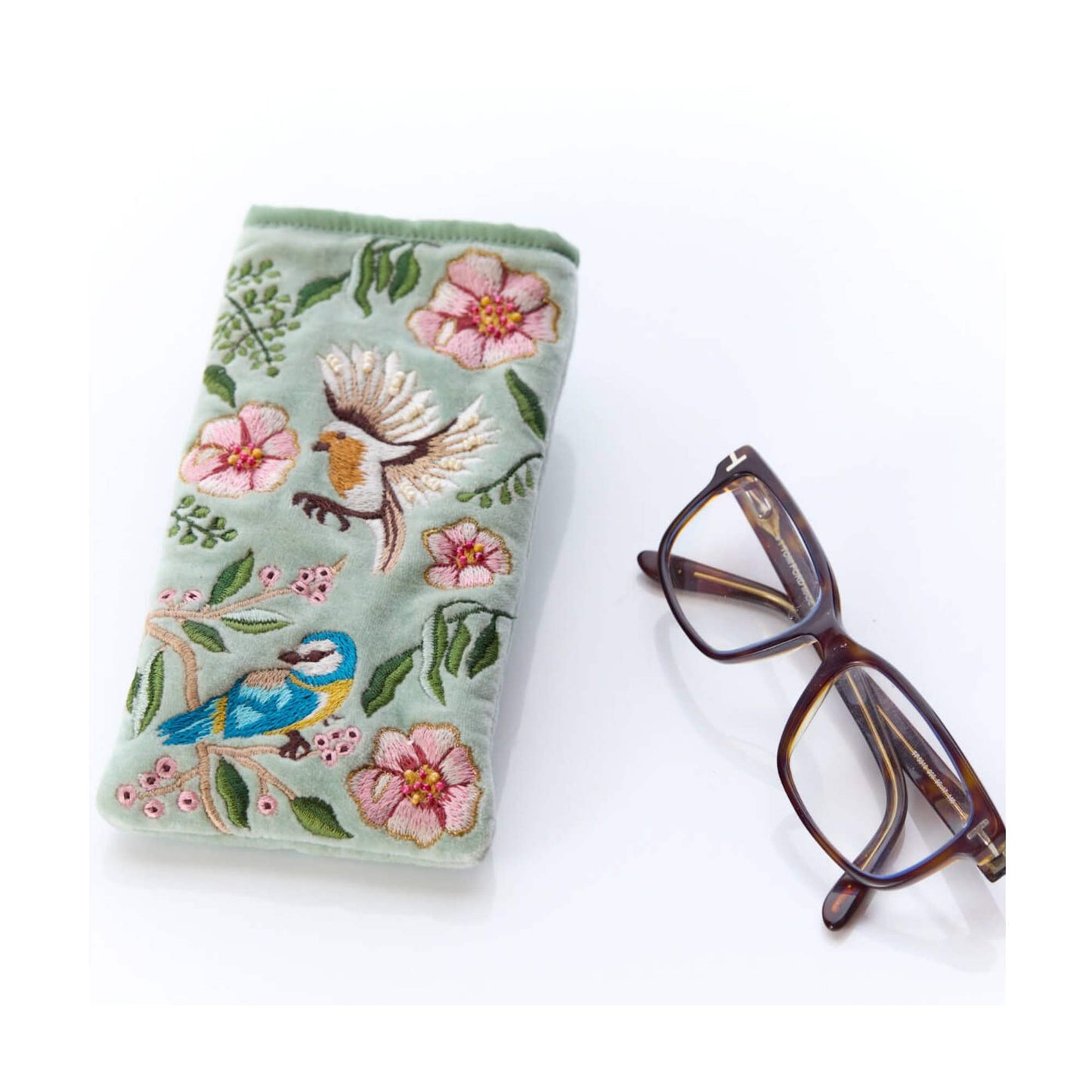 Floral Feathered Velvet Glasses Case