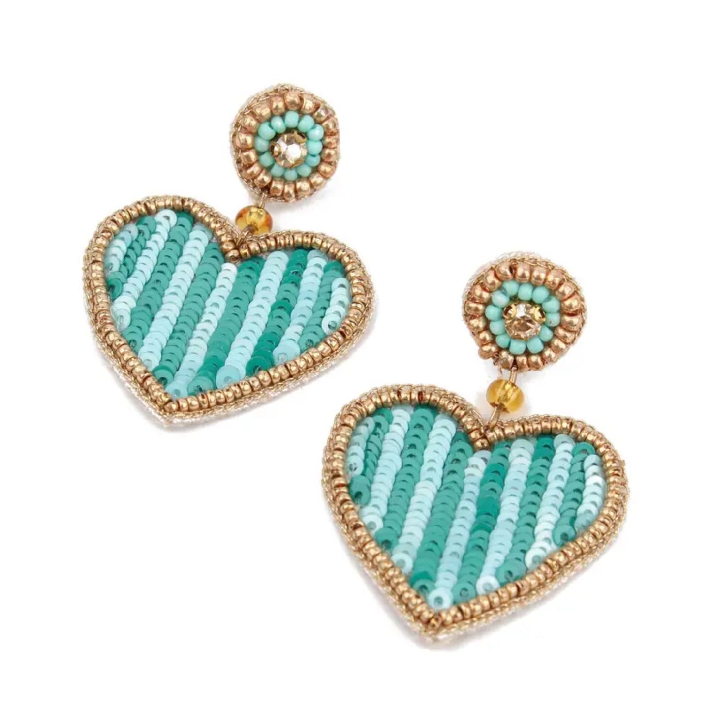 Blue Stripe Heart Earrings