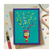  A bold, delightfully illustrated birthday card by The Typecast Gallery. It features a party popper with the words "Happy Birthday, Eat Cake Until you Pop" in the streamers and on the label. The perfect birthday greeting.&nbsp;