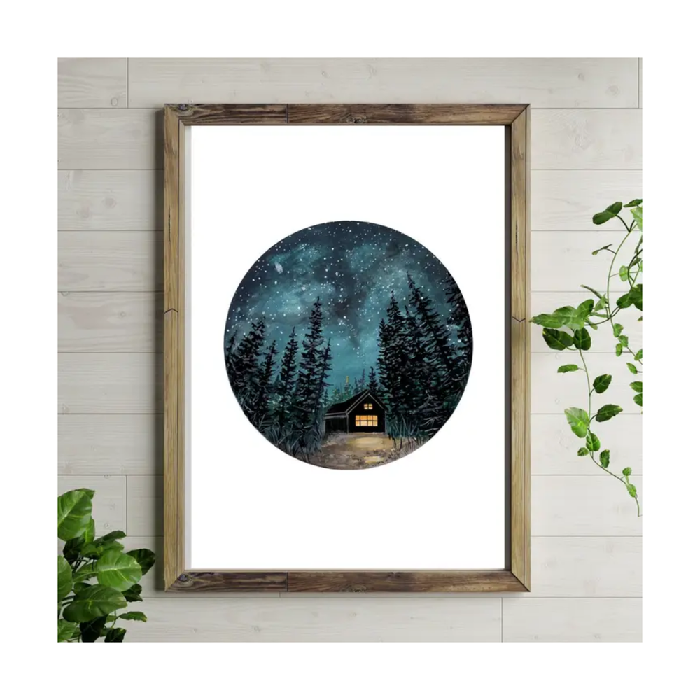 Cabin Under the Stars Art Print