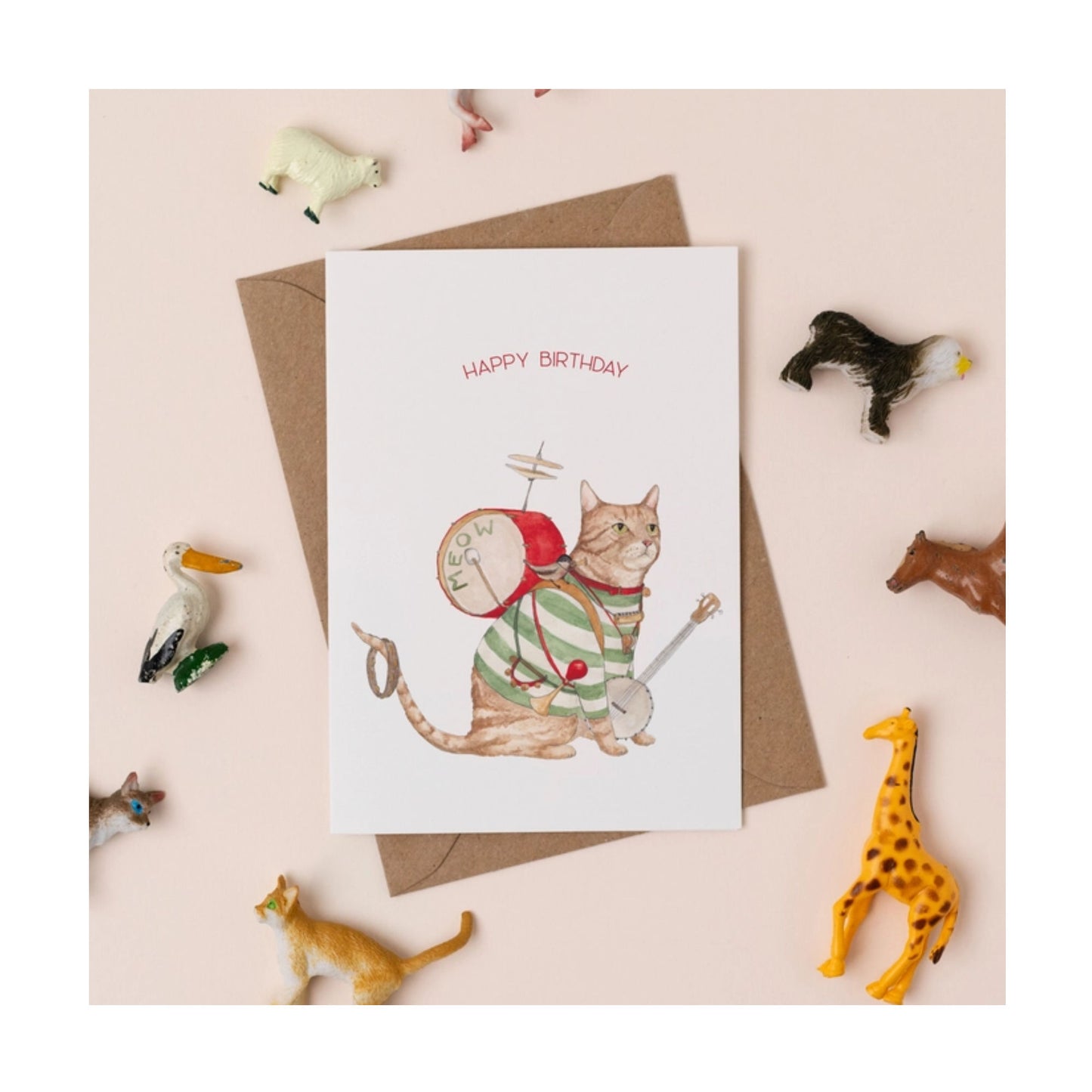 One Cat Band Birthday Card