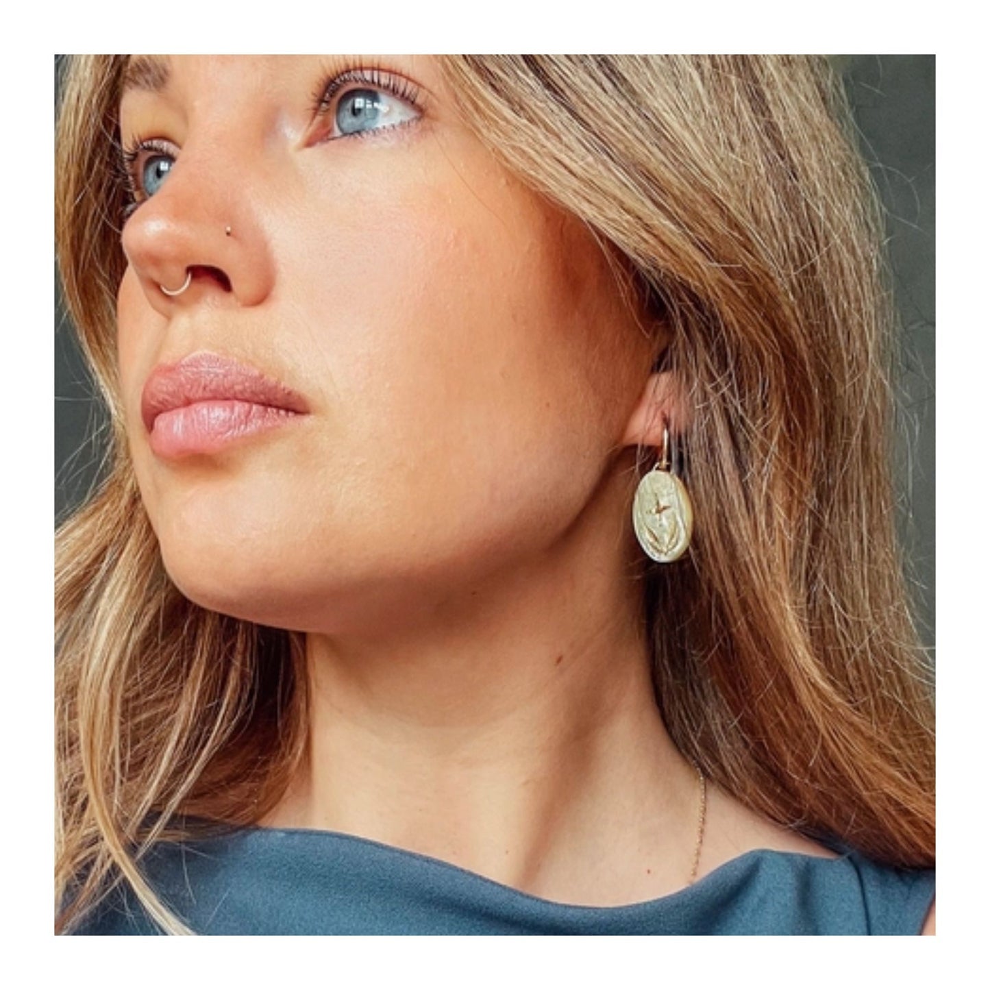 Celestial Oval Seaweed Hoop Earrings