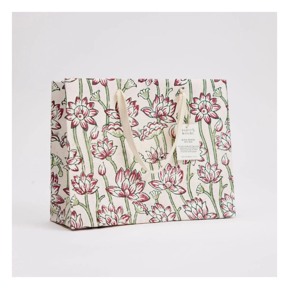Cherry Lotus Hand Block Printed Gift Bag