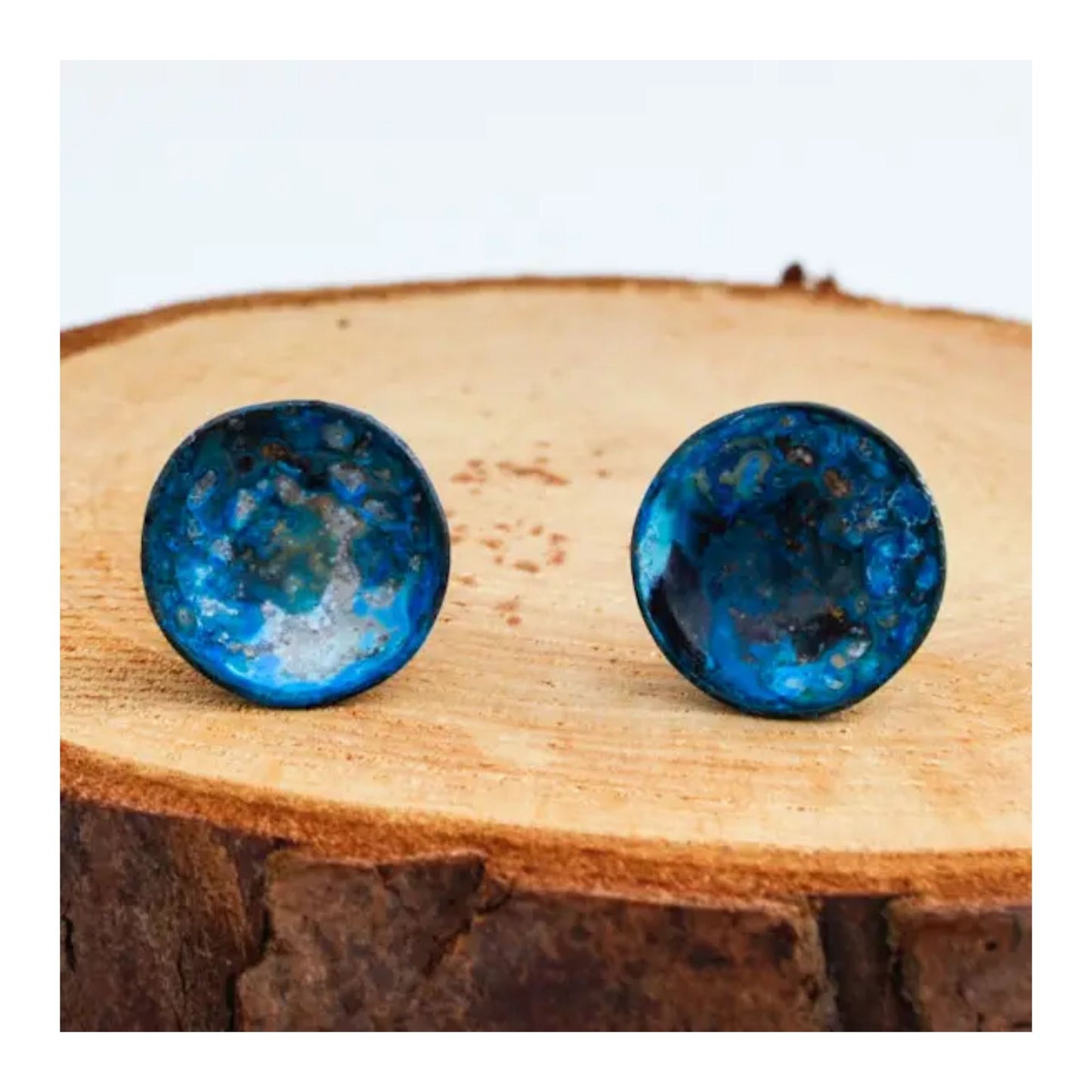 Patinated Copper Circle Stud Earrings