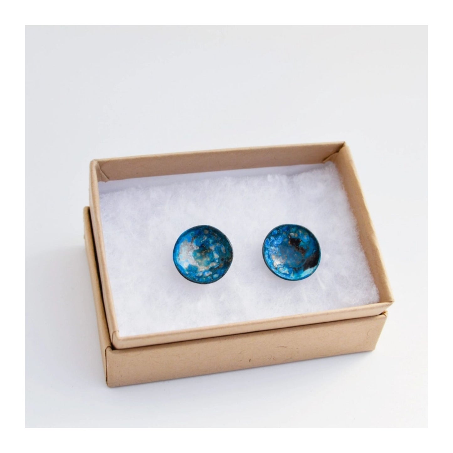 Patinated Copper Circle Stud Earrings